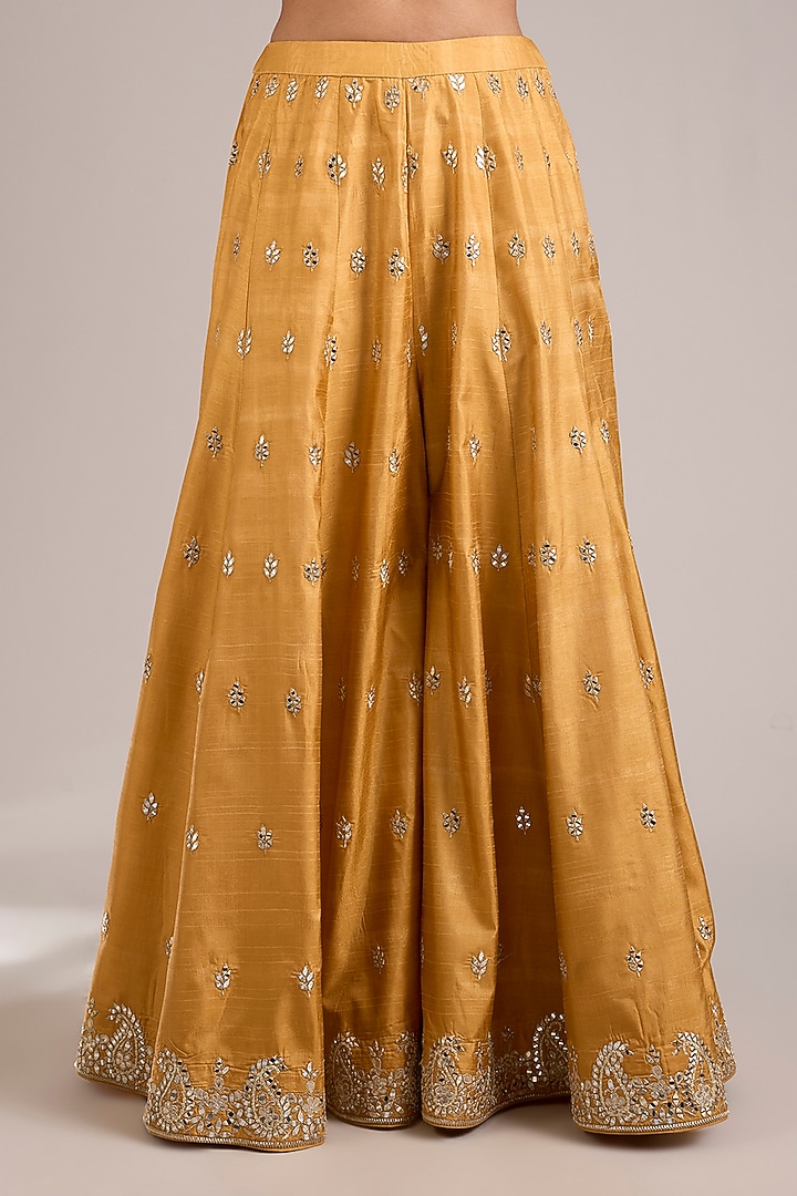 Dusty Yellow Tissue & Slub Silk Mirrorwork Embroidered Wedding Sharara Set by Suhino at Pernia's Pop Up Shop