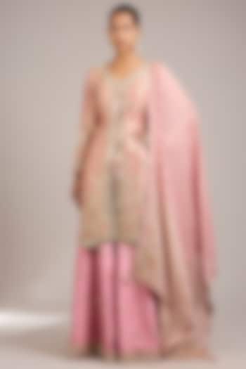 Dusty Pink Tissue & Slub Silk Mirrorwork Embroidered Wedding Sharara Set by Suhino at Pernia's Pop Up Shop