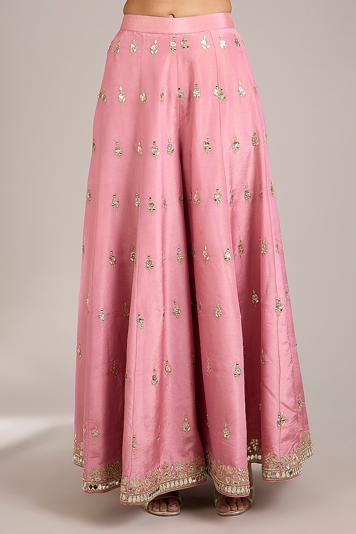 Dusty Pink Tissue & Slub Silk Mirrorwork Embroidered Wedding Sharara Set by Suhino at Pernia's Pop Up Shop