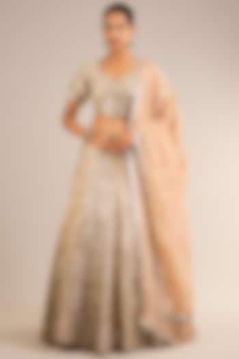 Champagne Gold & Ivory Tissue Silk Mirror Embroidered Wedding Lehenga Set by Suhino at Pernia's Pop Up Shop