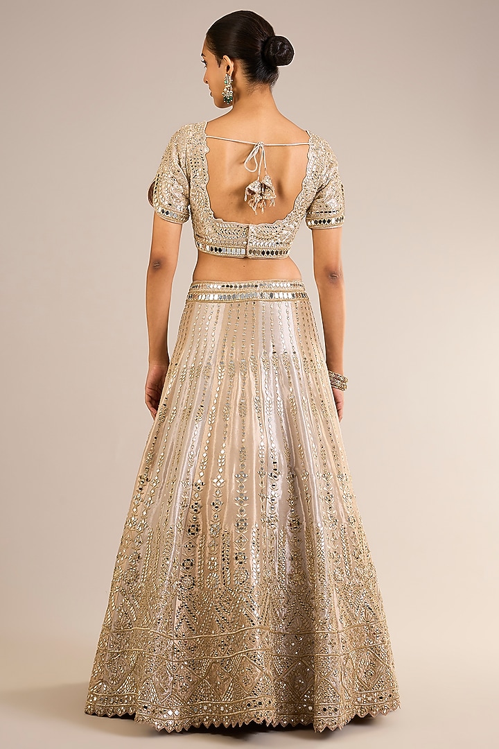 Champagne Gold & Ivory Tissue Silk Mirror Embroidered Wedding Lehenga Set by Suhino at Pernia's Pop Up Shop