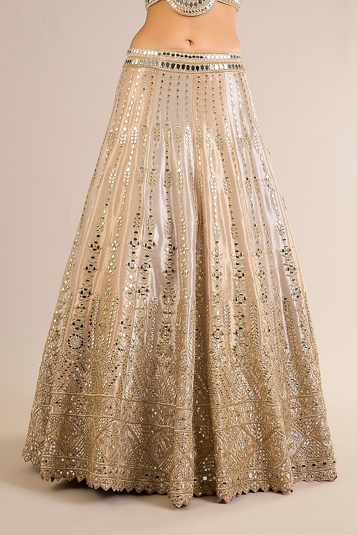 Champagne Gold & Ivory Tissue Silk Mirror Embroidered Wedding Lehenga Set by Suhino at Pernia's Pop Up Shop