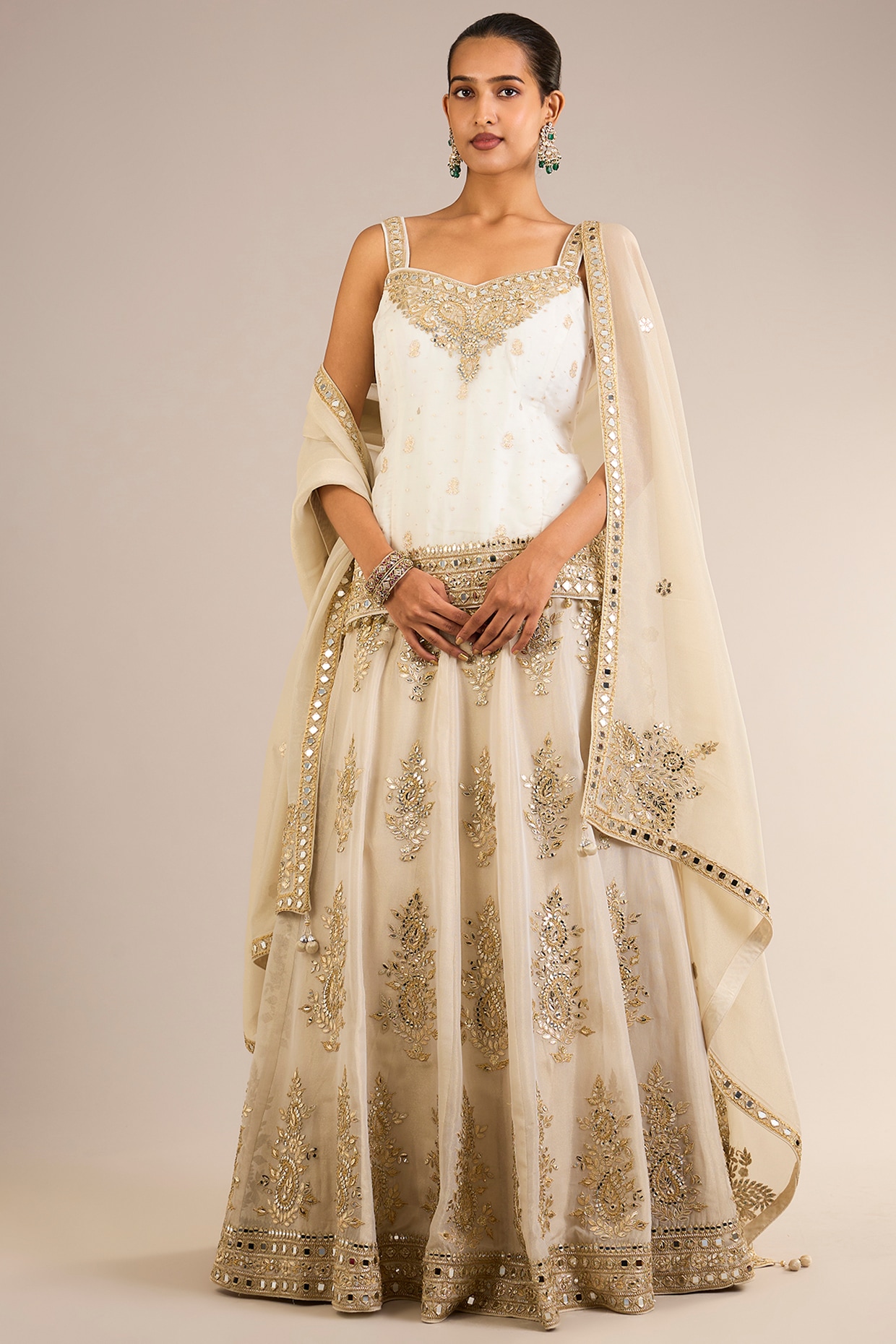 Suhino White & Ivory Tissue Mirror Embroidered Lehenga Set