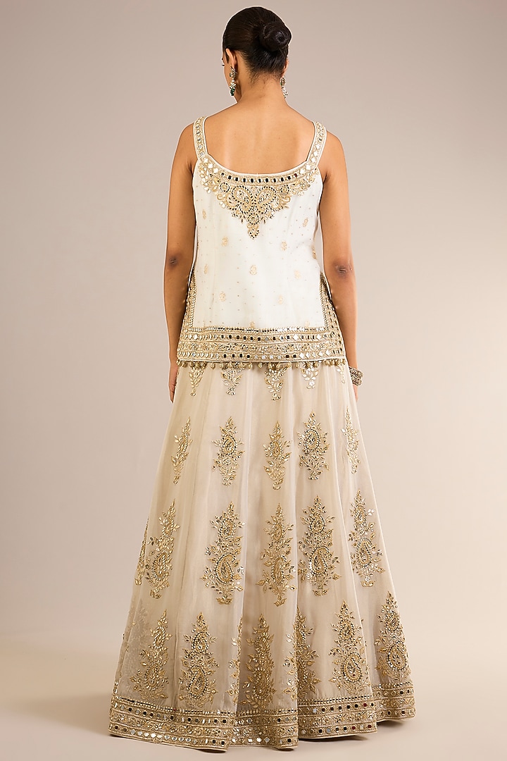 White & Ivory Tissue Mirror Embroidered Wedding Lehenga Set by Suhino at Pernia's Pop Up Shop