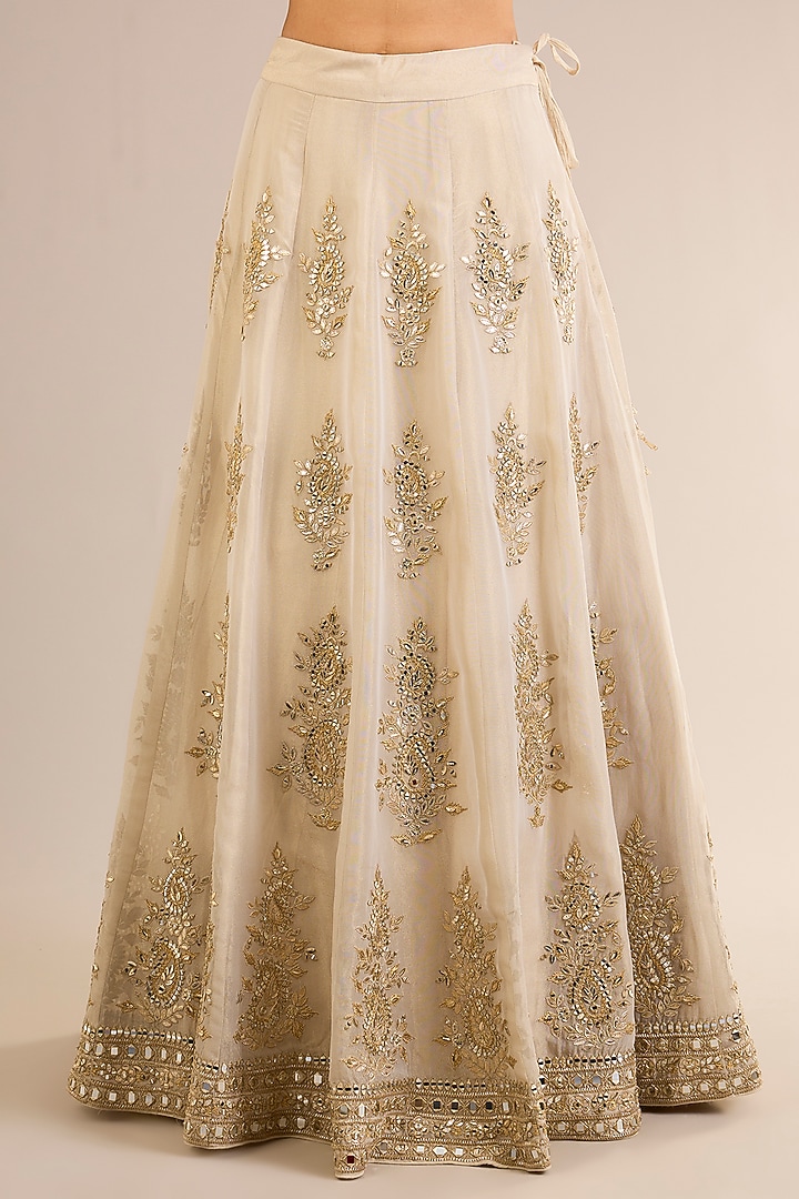 White & Ivory Tissue Mirror Embroidered Wedding Lehenga Set by Suhino at Pernia's Pop Up Shop