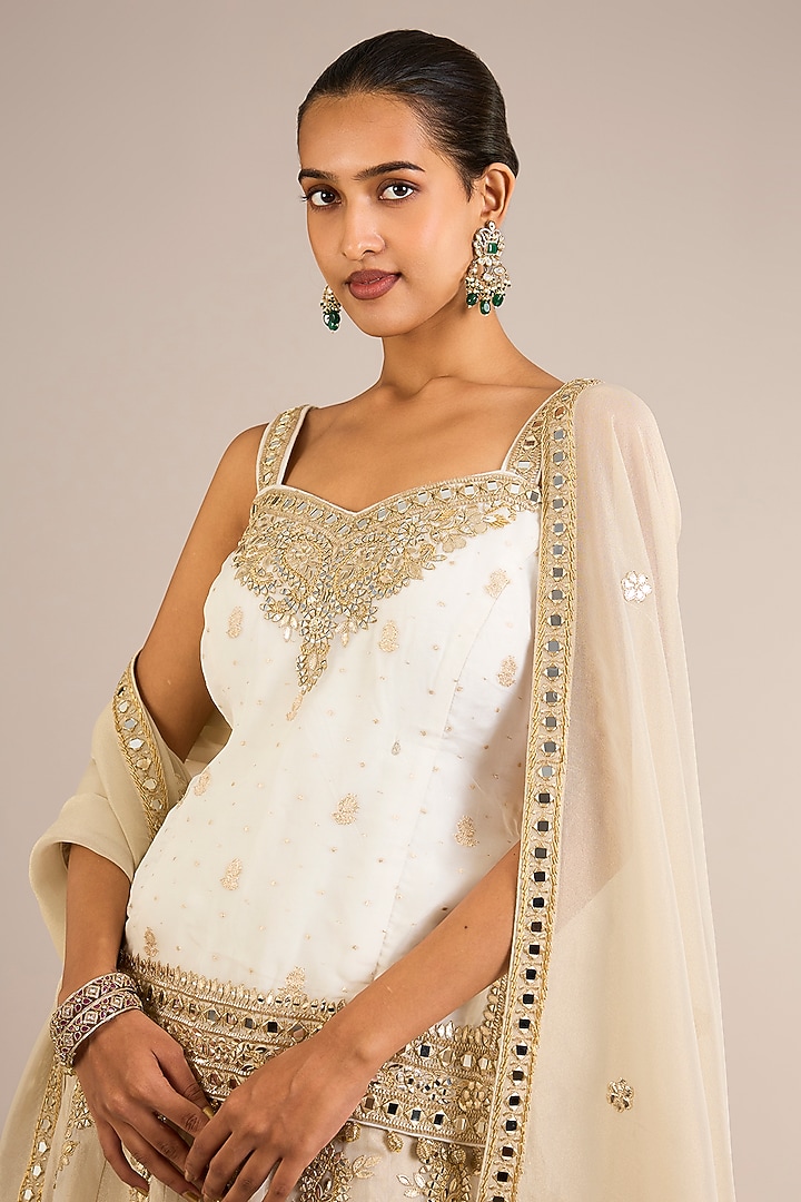 White & Ivory Tissue Mirror Embroidered Wedding Lehenga Set by Suhino at Pernia's Pop Up Shop