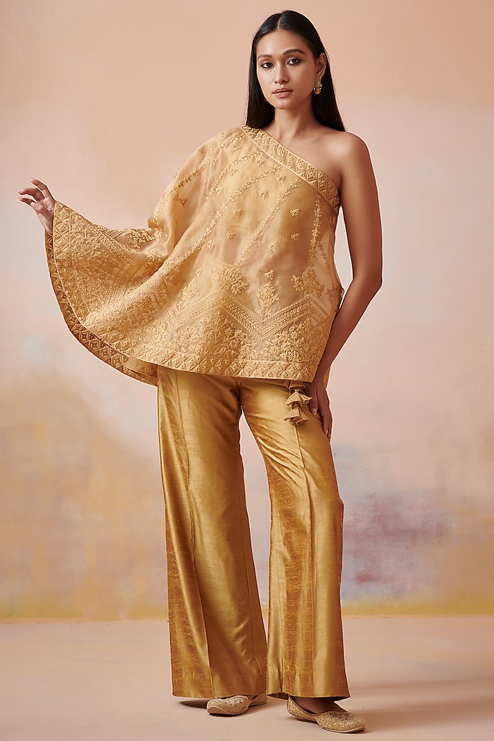 Mustard Embroidered Cape Set by Suhino