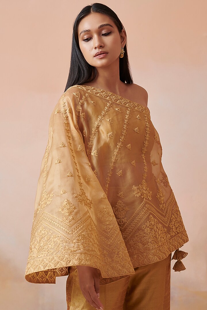 Mustard Organza Dori Work Cape Set by Suhino at Pernia's Pop Up Shop