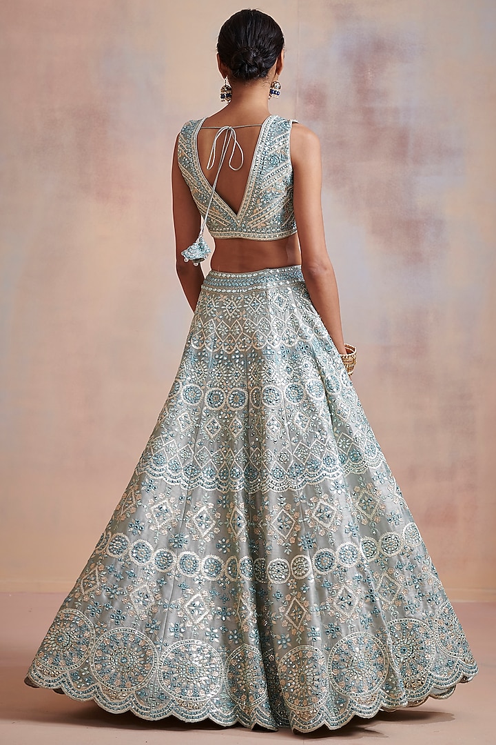 Ice Blue Embroidered Wedding Lehenga Set by Suhino at Pernia's Pop Up Shop