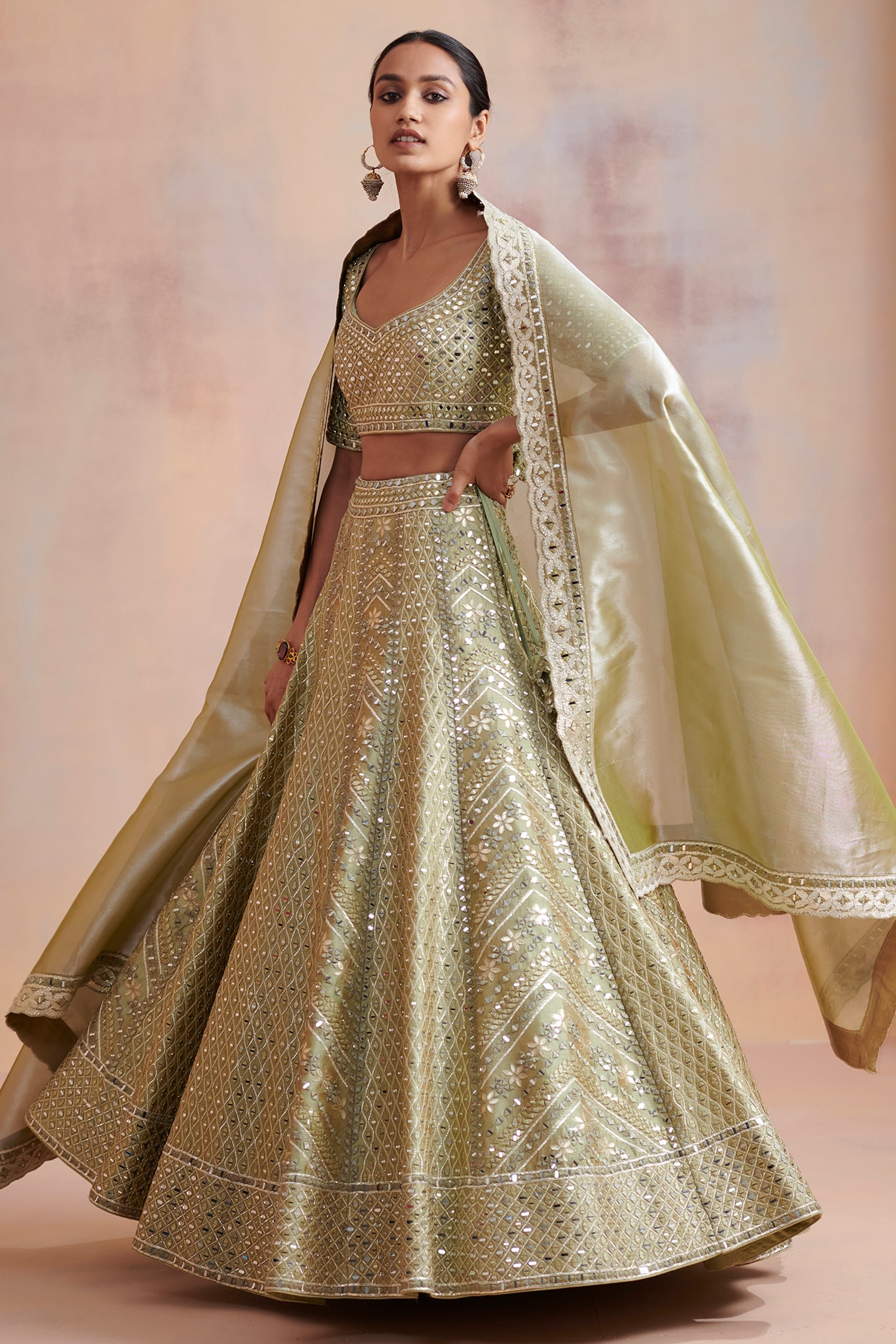 Buy Olive Green Lehenga Choli and Dupatta Dress for Bride – Nameera by  Farooq