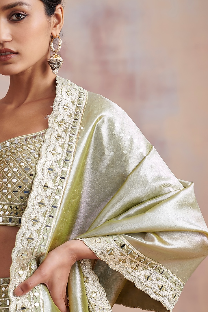 Sage Green Embroidered Wedding Lehenga Set by Suhino at Pernia's Pop Up Shop