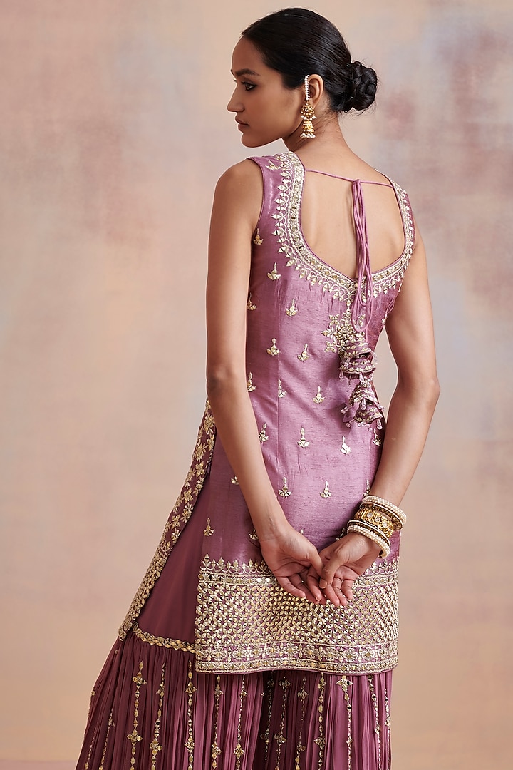 Plum Georgette Zari & Mirror Embroidered Gharara Set by Suhino at Pernia's Pop Up Shop