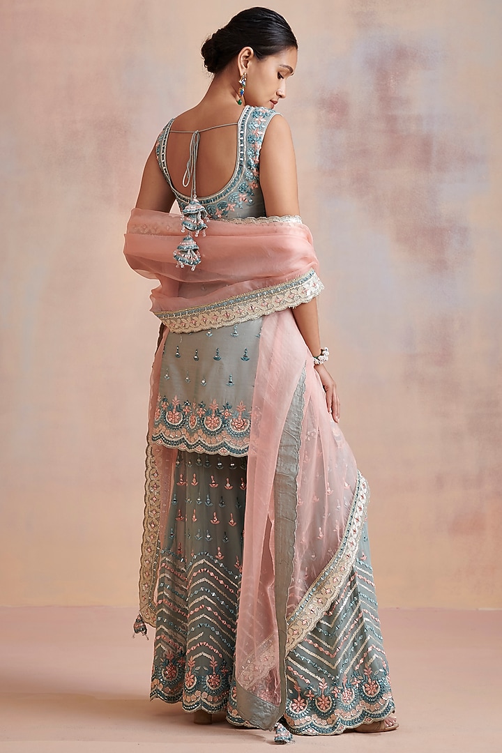 Ice Blue Embroidered Gharara Set by Suhino at Pernia's Pop Up Shop