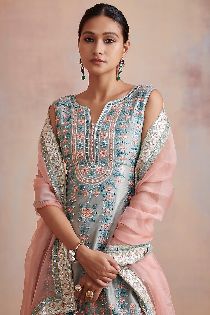 Ice Blue Embroidered Gharara Set by Suhino at Pernia's Pop Up Shop