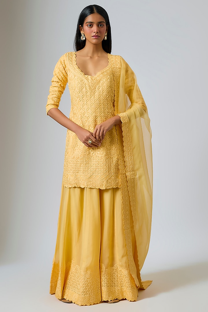 Yellow Organza Dori Work Wedding Sharara Set by Suhino at Pernia's Pop Up Shop