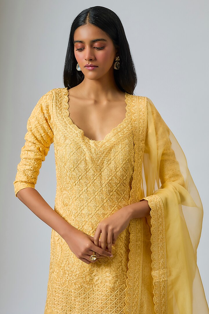 Yellow Organza Dori Work Wedding Sharara Set by Suhino at Pernia's Pop Up Shop