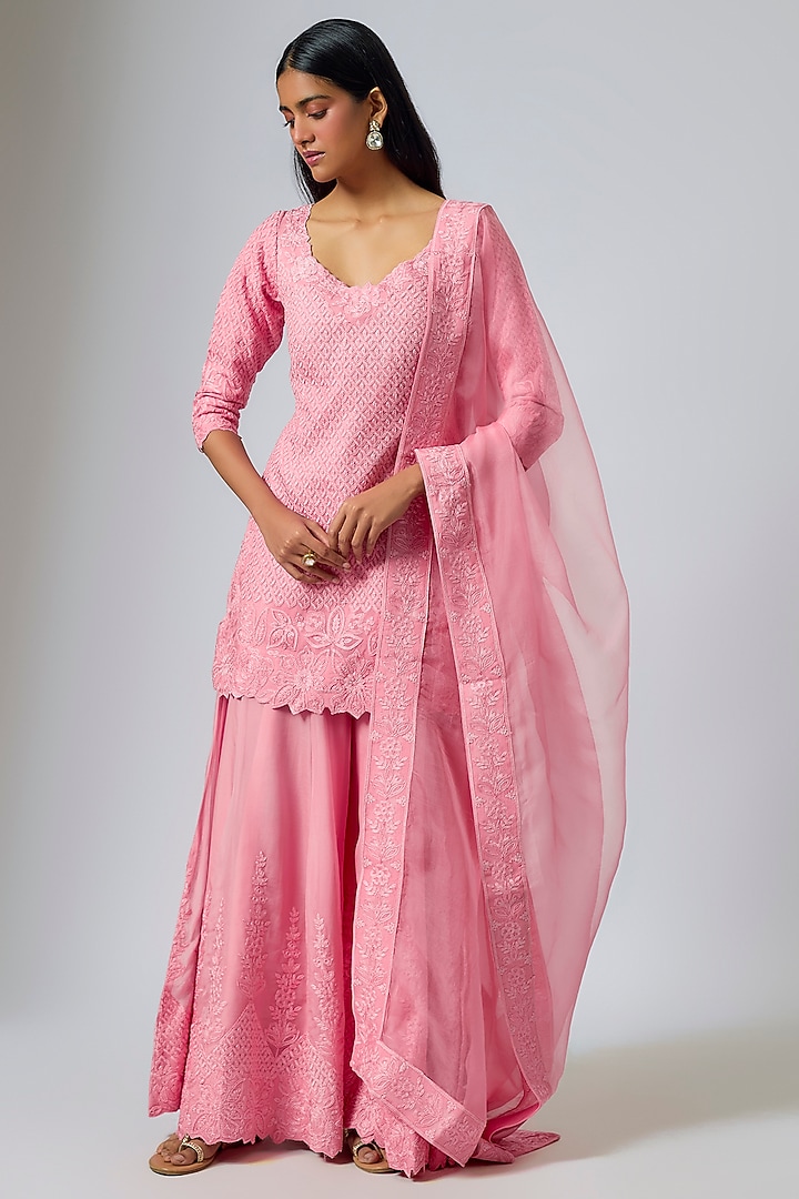 Pink Organza Dori Work Wedding Sharara Set by Suhino at Pernia's Pop Up Shop