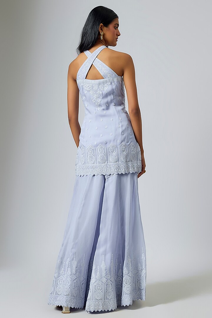 Steel Blue Organza Dori Work Wedding Sharara Set by Suhino at Pernia's Pop Up Shop