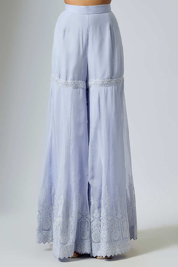 Steel Blue Organza Dori Work Wedding Sharara Set by Suhino at Pernia's Pop Up Shop