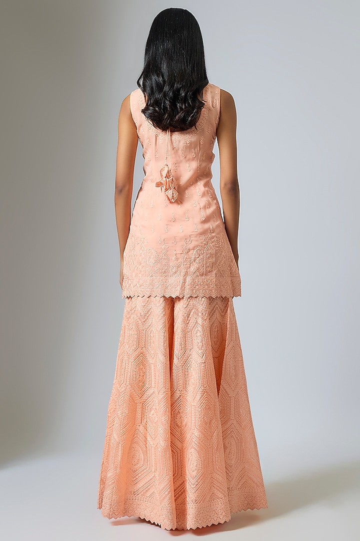 Peach Organza Dori Work Wedding Sharara Set by Suhino at Pernia's Pop Up Shop