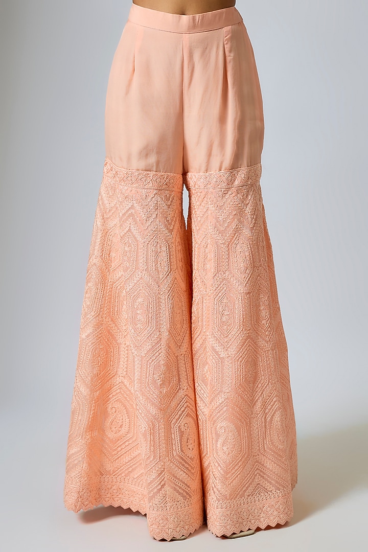 Peach Organza Dori Work Wedding Sharara Set by Suhino at Pernia's Pop Up Shop