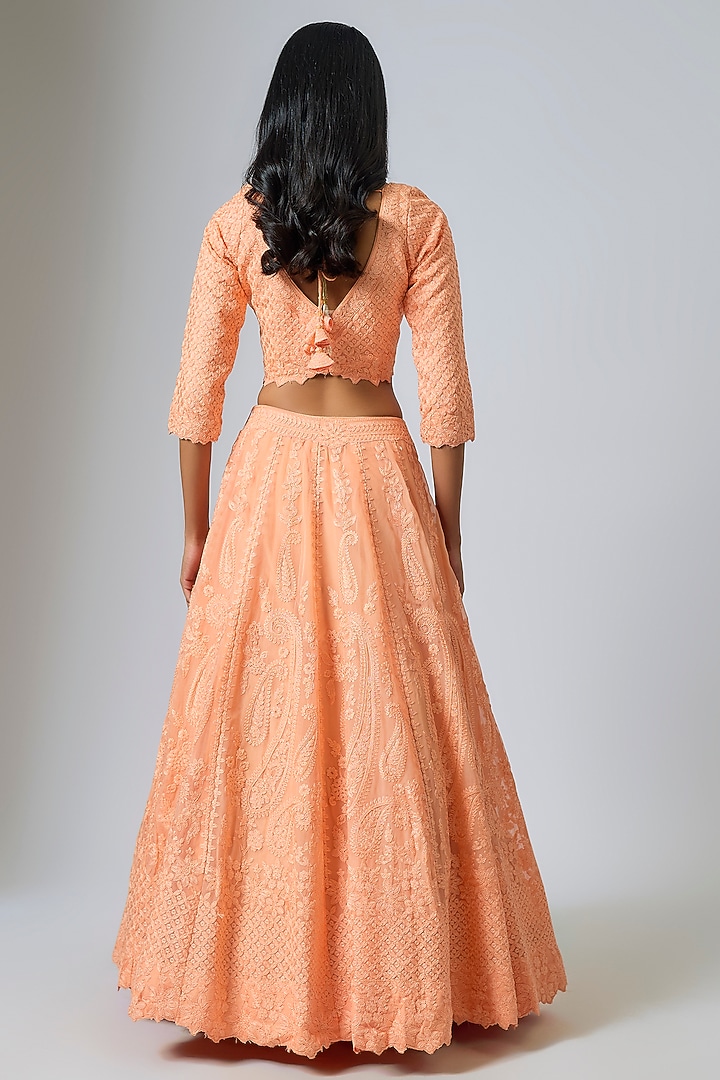 Peach Organza Dori Work Kali Wedding Lehenga Set by Suhino at Pernia's Pop Up Shop