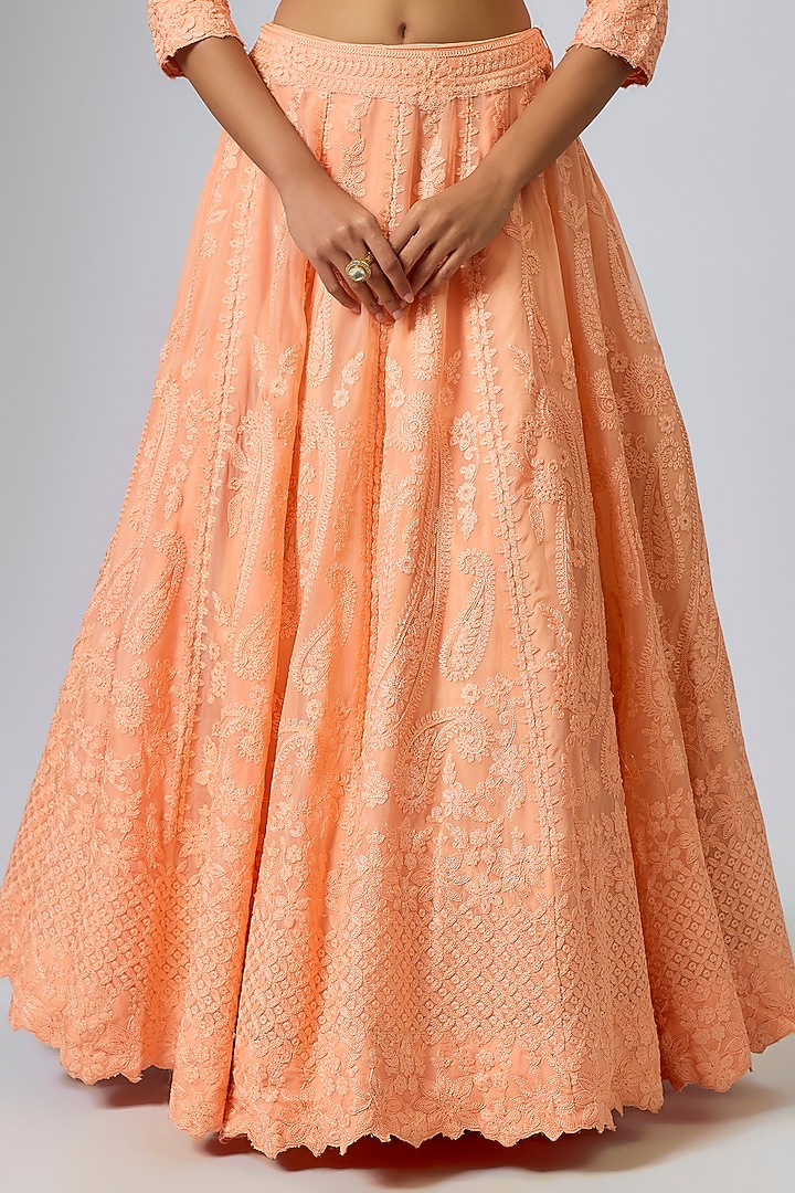 Peach Organza Dori Work Kali Wedding Lehenga Set by Suhino at Pernia's Pop Up Shop