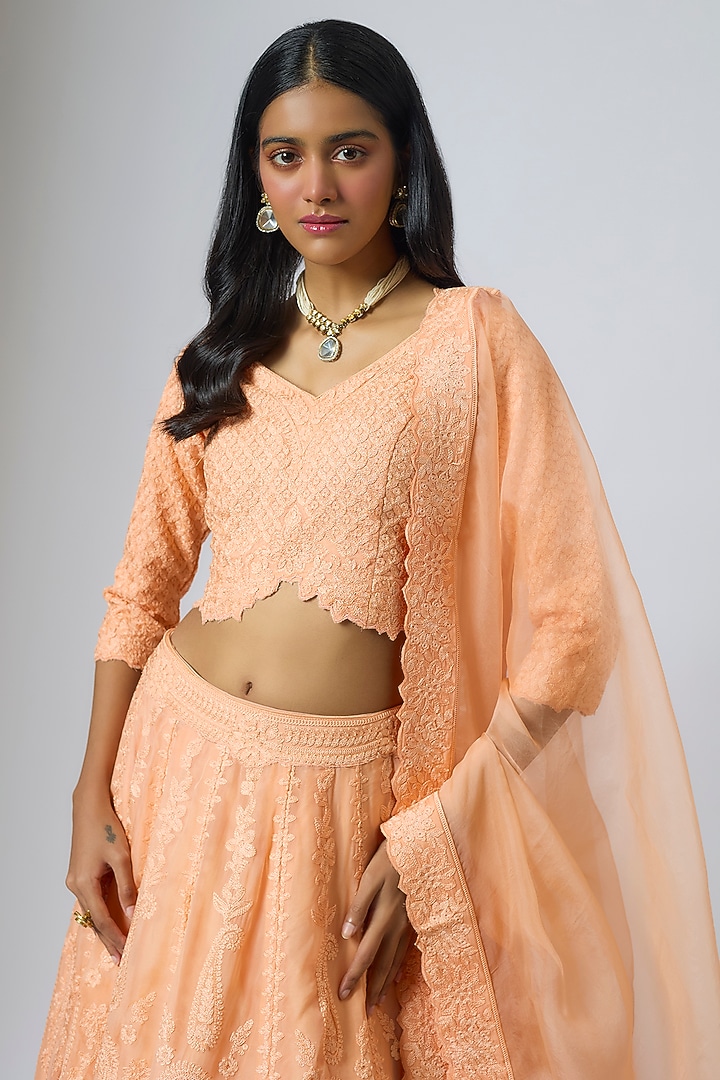 Peach Organza Dori Work Kali Wedding Lehenga Set by Suhino at Pernia's Pop Up Shop