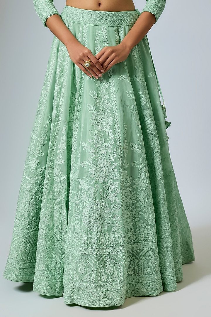 Aqua Organza Dori Work Kali Wedding Lehenga Set by Suhino at Pernia's Pop Up Shop