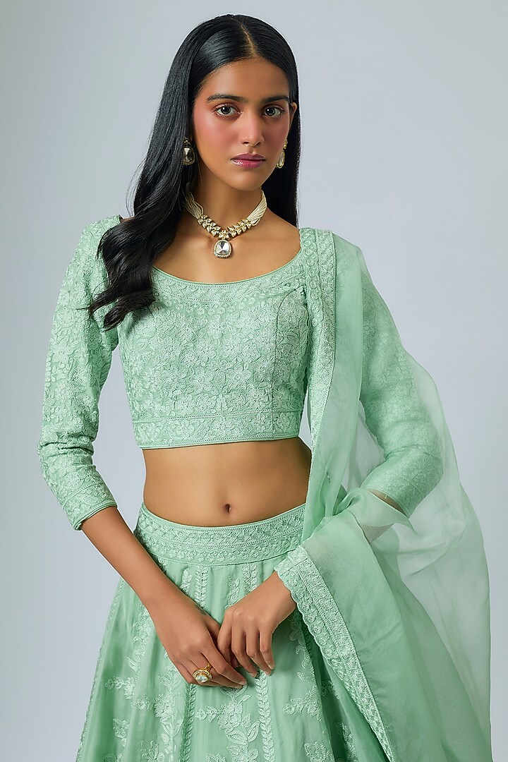 Aqua Organza Dori Work Kali Wedding Lehenga Set by Suhino at Pernia's Pop Up Shop