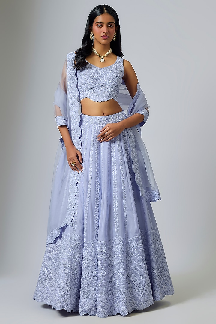Steel Blue Organza Dori Work Kali Wedding Lehenga Set by Suhino at Pernia's Pop Up Shop