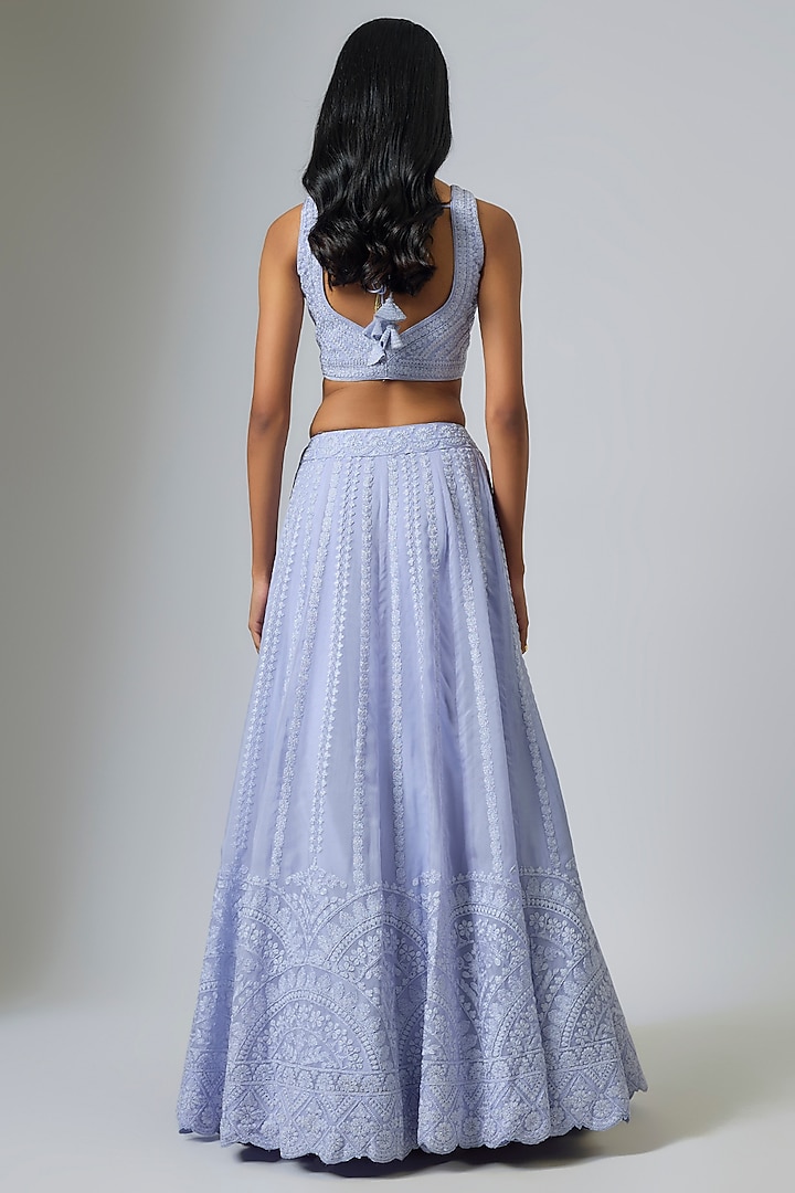 Steel Blue Organza Dori Work Kali Wedding Lehenga Set by Suhino at Pernia's Pop Up Shop