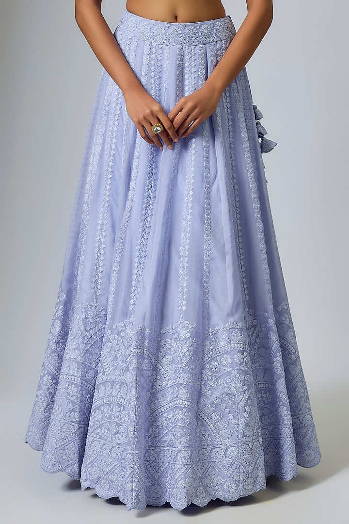 Steel Blue Organza Dori Work Kali Wedding Lehenga Set by Suhino at Pernia's Pop Up Shop