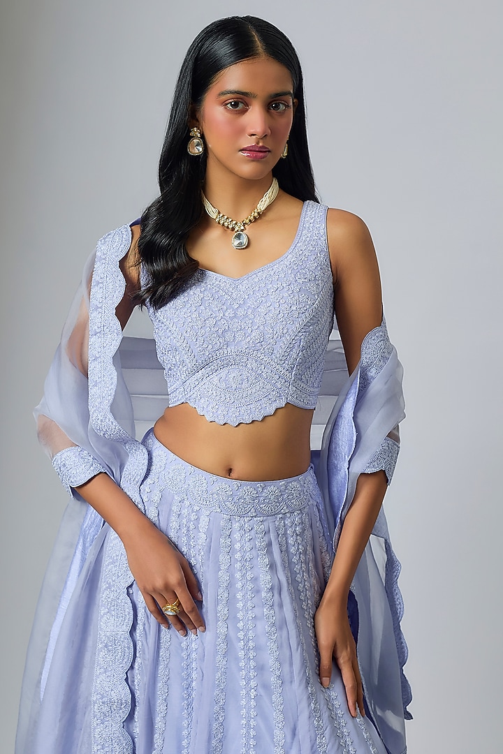 Steel Blue Organza Dori Work Kali Wedding Lehenga Set by Suhino at Pernia's Pop Up Shop