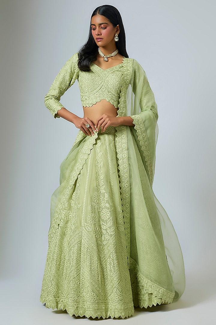 Green Organza Dori Work Kali Wedding Lehenga Set by Suhino at Pernia's Pop Up Shop
