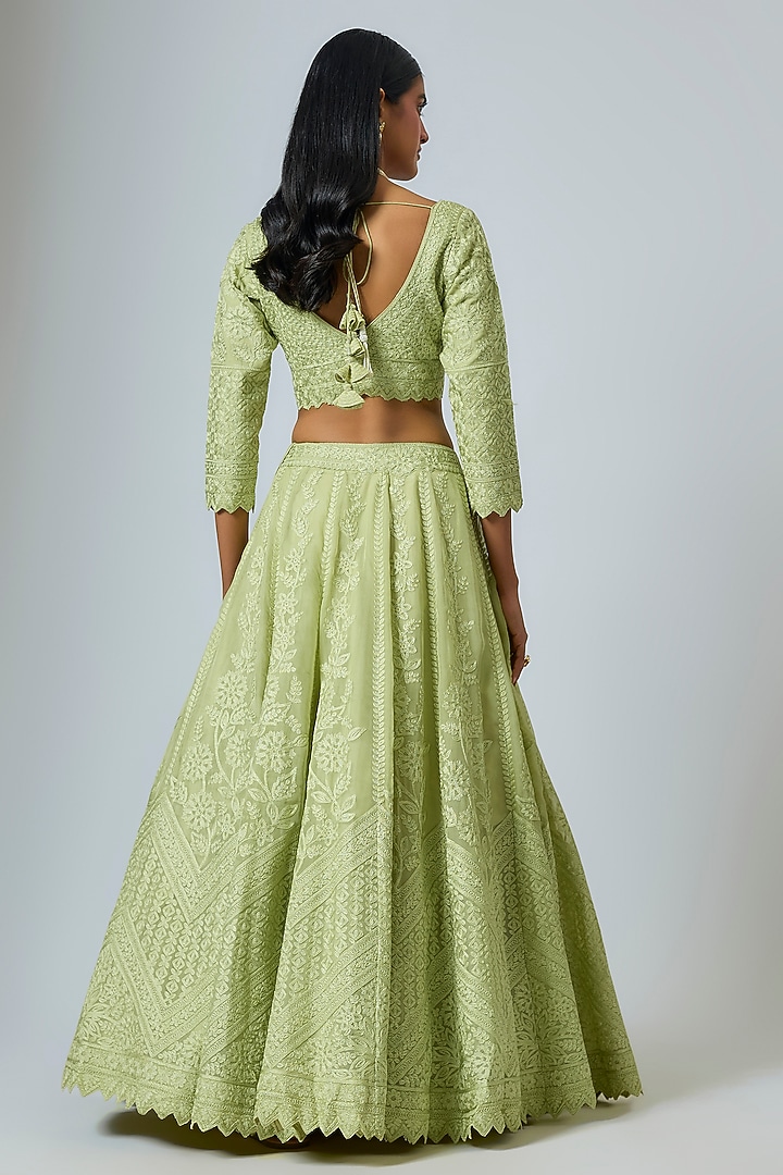 Green Organza Dori Work Kali Wedding Lehenga Set by Suhino at Pernia's Pop Up Shop