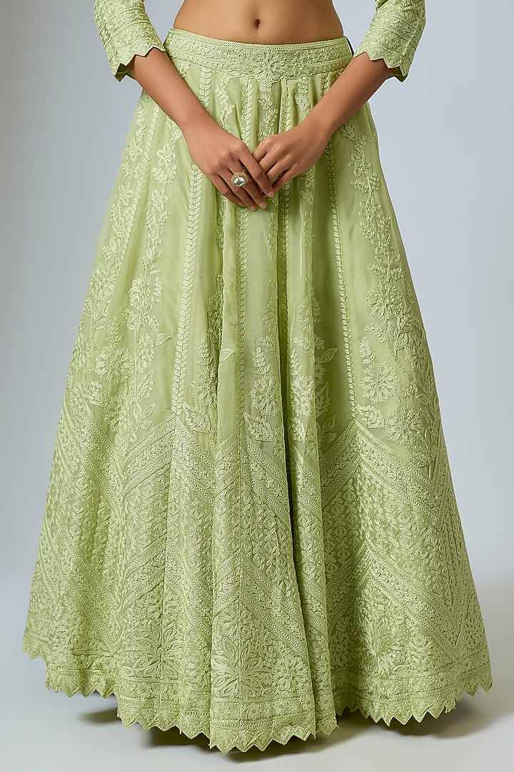 Green Organza Dori Work Kali Wedding Lehenga Set by Suhino at Pernia's Pop Up Shop