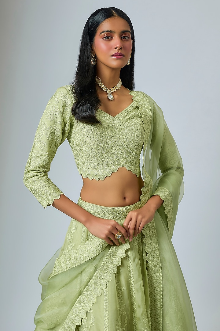 Green Organza Dori Work Kali Wedding Lehenga Set by Suhino at Pernia's Pop Up Shop