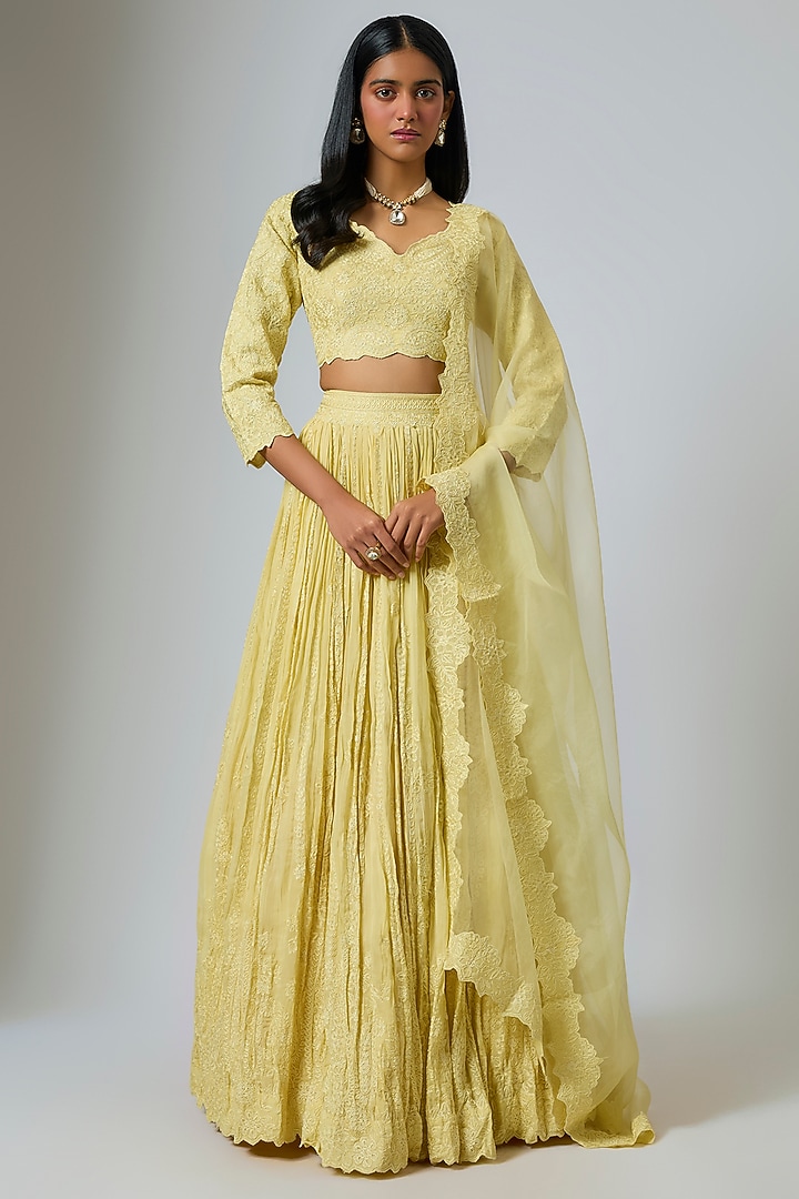 Yellow Organza Dori Work Wedding Lehenga Set by Suhino at Pernia's Pop Up Shop