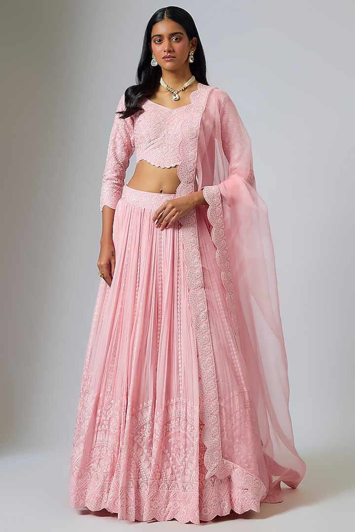 Pink Organza Dori Work Kali Wedding Lehenga Set by Suhino at Pernia's Pop Up Shop