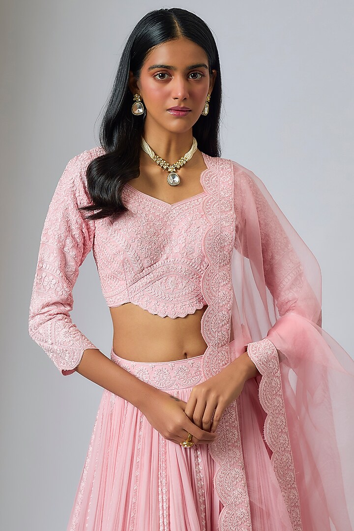 Pink Organza Dori Work Kali Wedding Lehenga Set by Suhino at Pernia's Pop Up Shop