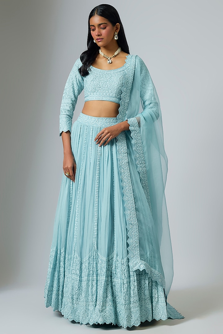 Blue Organza Dori Work Kali Wedding Lehenga Set by Suhino at Pernia's Pop Up Shop