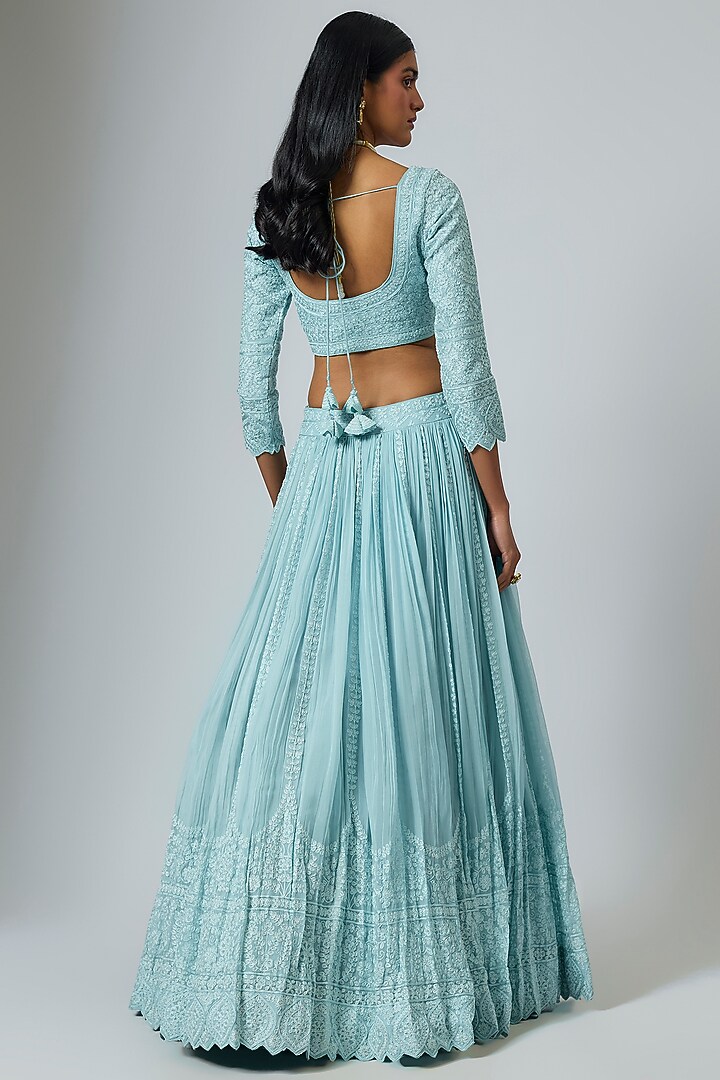 Blue Organza Dori Work Kali Wedding Lehenga Set by Suhino at Pernia's Pop Up Shop