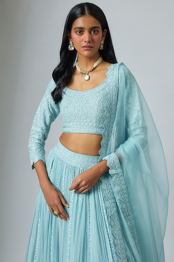 Blue Organza Dori Work Kali Wedding Lehenga Set by Suhino at Pernia's Pop Up Shop