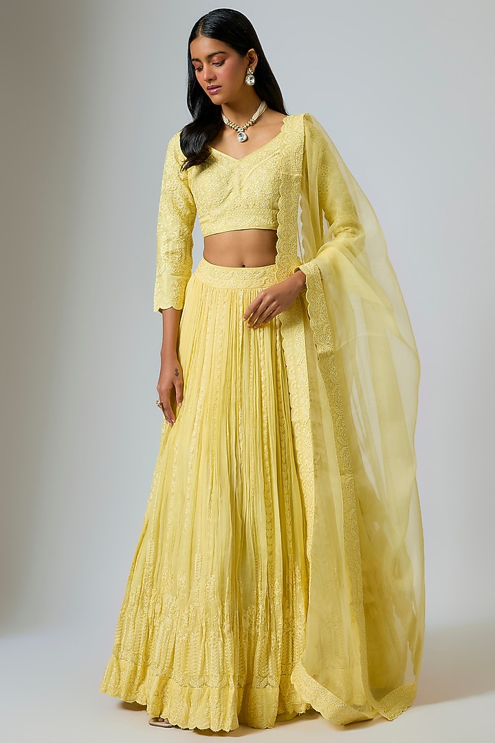 Yellow Organza Dori Work Wedding Lehenga Set by Suhino at Pernia's Pop Up Shop