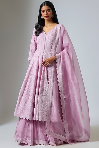 Lilac Organza Dori Work Anarkali Set by Suhino