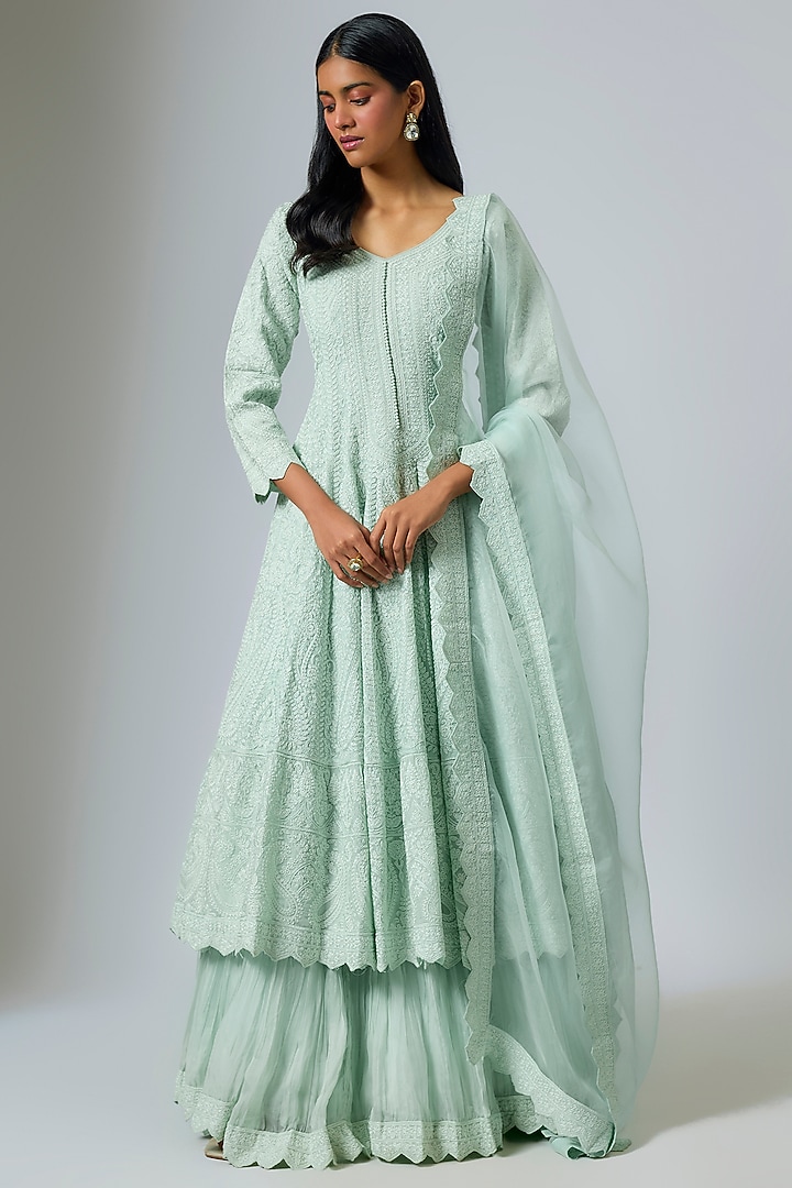 Aqua Organza Dori Work Wedding Anarkali Set by Suhino at Pernia's Pop Up Shop