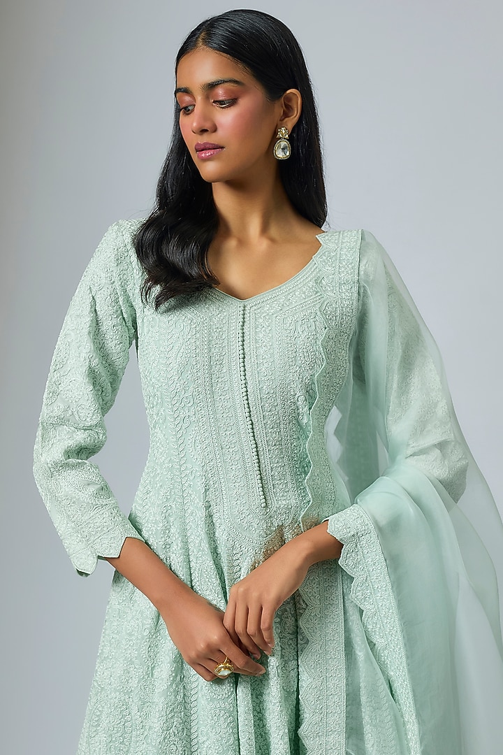 Aqua Organza Dori Work Wedding Anarkali Set by Suhino at Pernia's Pop Up Shop