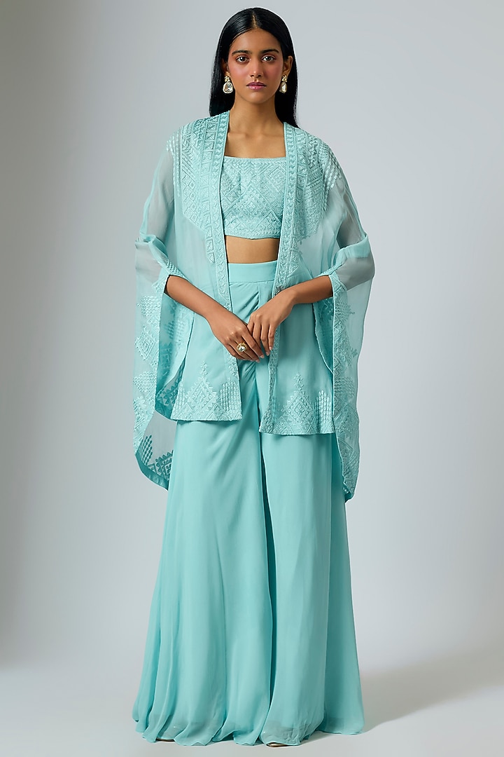 Blue Organza Dori Work Cape Set by Suhino at Pernia's Pop Up Shop