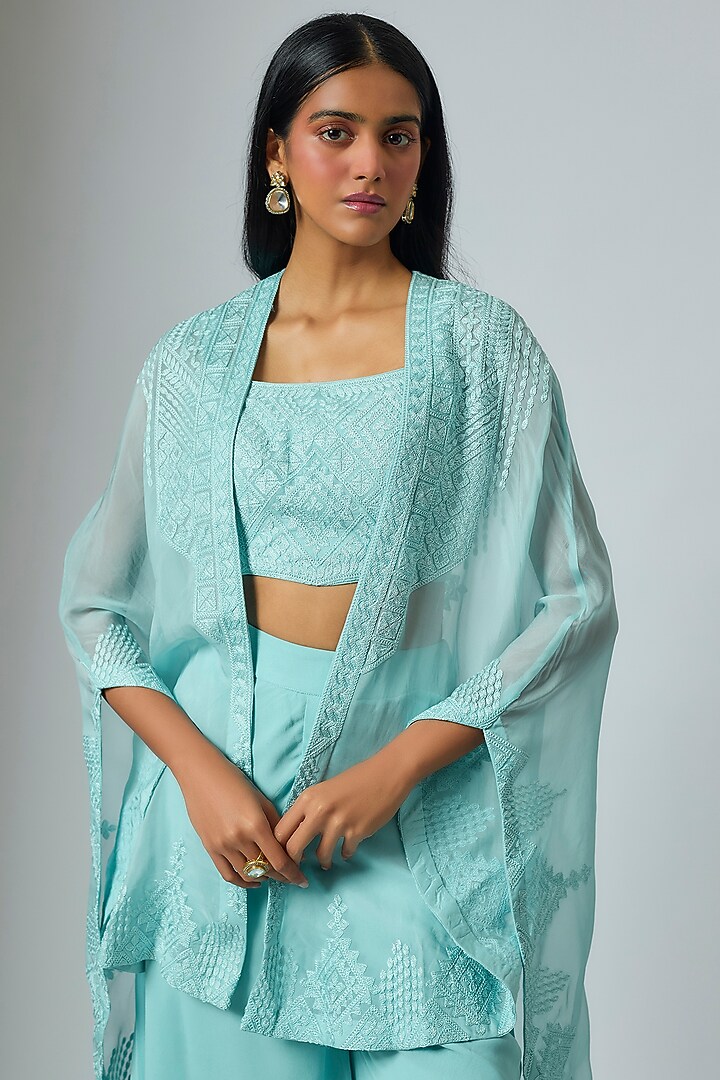 Blue Organza Dori Work Cape Set by Suhino at Pernia's Pop Up Shop